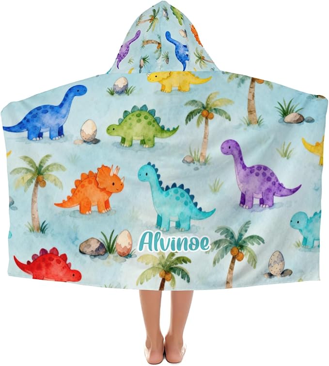 Forest Dinosaur Personalized Hooded Towel Absorbent Wrap Soft Pool Beach Bath Towels Hood Poncho for 5-12 Years Kids Boys Girls