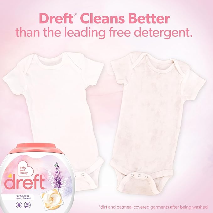 Dreft Laundry Detergent Pacs, Lightly Scented, Lavender, For Baby and Family, XL Pacs, 25 Count