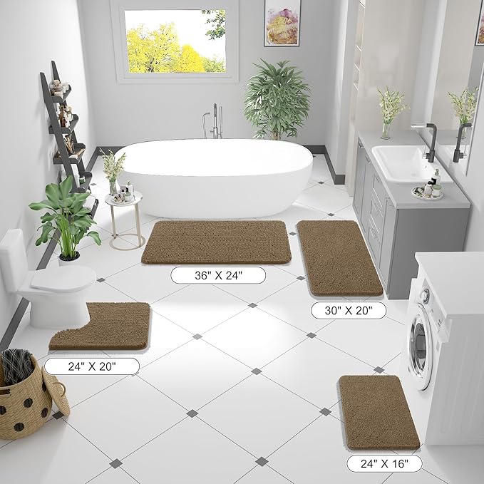 OLANLY Bathroom Runner Rugs 59x20, Extra Soft Absorbent Chenille Bath Rugs, Rubber Backing Quick Dry, Machine Washable Long Bath Mats for Bathroom Floor, Tub and Shower, Home Decor Accessories, Tan