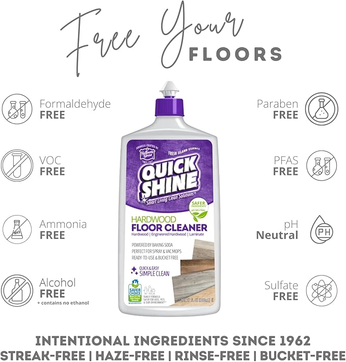 Quick Shine Hardwood Floor Cleaner 27oz, 2Pk| Use in Spray & Vac Mops| Removes Dirt & Scuff Marks| Ready-to-Use, Streak Free, No Rinse| Safer Choice Cleaner| Perfect for Gentle and Effective Cleaning