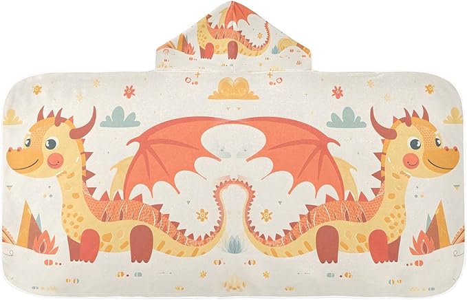 Hooded Towel for Kids Graphic with A Dragon Beach Wrap Bath Towels 50x23.5in