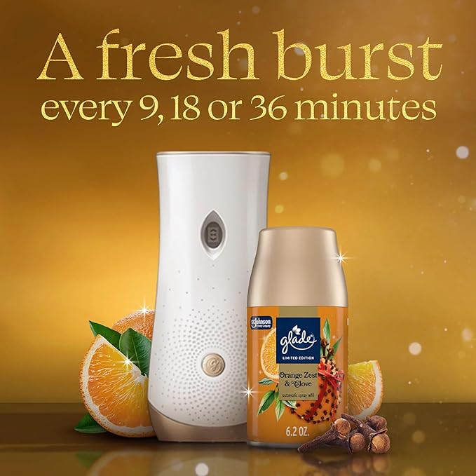 Glade Automatic Spray Refill, Orange Zest & Clove, Limited Edition Air Freshener Refill Can, 6.2 oz