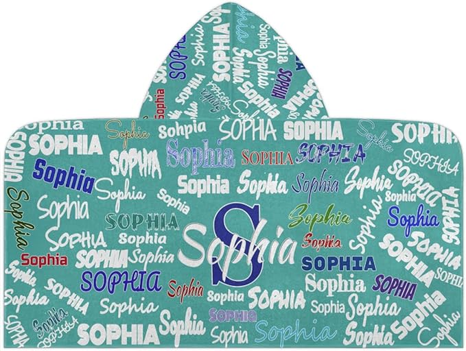 Custom Name Hooded Towels Bath Towels for Kids Toddler Infant Absorbent Bath Shower Gifts for Boy and Girl 24 x 50 Inch, Medium Turquoise Color