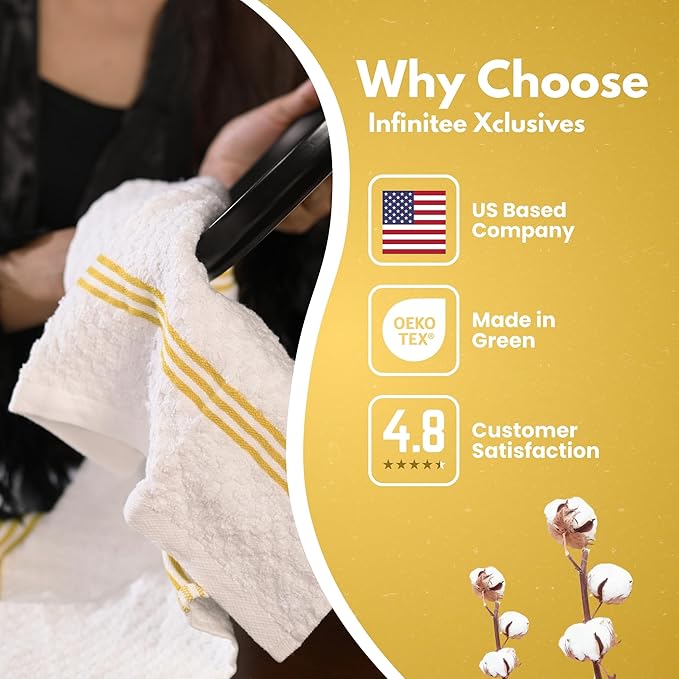 Infinitee Xclusives Premium Kitchen Towels – Pack of 3, 100% Cotton |15 x 25| Inches Absorbent Dish Towels - Terry Kitchen Dishcloth Towels - Yellow Dish Cloth for Household Cleaning