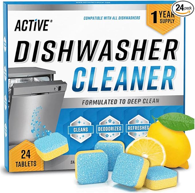 Dishwasher Cleaner Tablets, Deep Cleaning Deodorizer, Removes Limescale and Odors, Lemon Scent, 24 Count