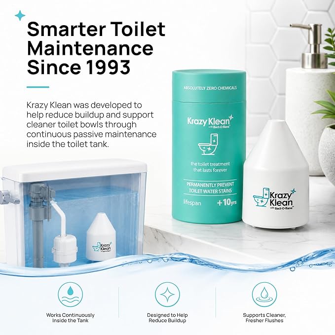Krazy Klean Automatic Toilet Tank Cleaner - Continuous Flush Cleaning System - Helps Reduce Buildup & Stains - Easy Install, No Daily Scrubbing - 1 Count