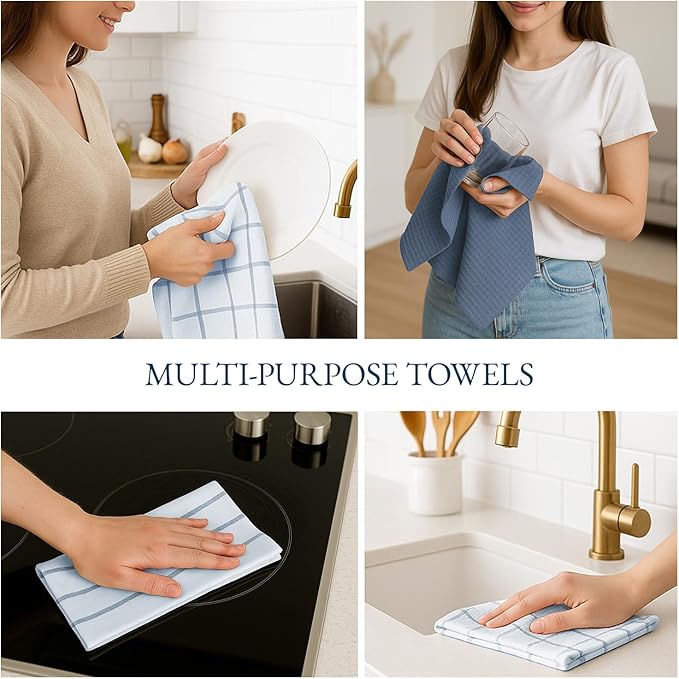 LANE LINEN Dish Towels Set of 12-18” x 28” Soft, Absorbent Cotton Kitchen Towels, Quick-Drying Tea & Hand Towels, Premium Decorative Dish Cloths - Indigo