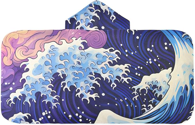 Hooded Towel for Kids The Great Waves of The Sea Beach Wrap Bath Towels 50x23.5in