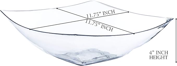 PLASTICPRO Disposable 128 ounce Square Serving Bowls, Party Snack or Salad Bowl, Extra Large Plastic Crystal Clear Pack of 4