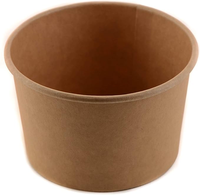 [25 Pack] 12 oz Disposable Kraft Paper Soup Containers with Plastic LIDS - Half Pint Ice Cream Containers, Frozen Yogurt Cups, Restaurant, Microwavable, Take Out, Food Storage, Recyclable