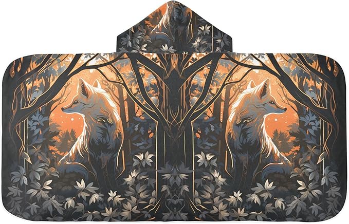 Hooded Towel for Kids Dreamy Fox in The Forest Beach Wrap Bath Towels 50x23.5in