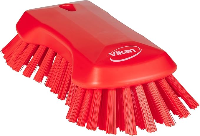 Vikan 38944 Extra Large Hand Brush, Multifunctional, Slip-Resistant Cleaning Tool, Extra Stiff Polypropylene & Polyester Bristle, 9.1", Red