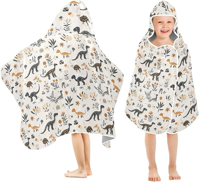 Kids Beach Towels Cartoon Dinosaurs Antique Girls Hooded Beach Towel Soft Bath Towels with Hood