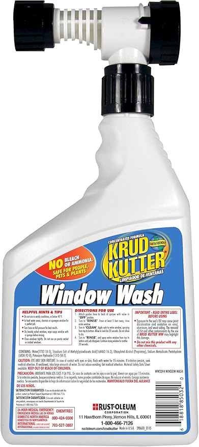 Krud Kutter Window Wash Cleaner, 32 oz, Streak Free Glass Cleaner for Windows, Mirrors and Glass Surfaces, Removes Dirt, Dust and Grime, Indoor and Outdoor Use