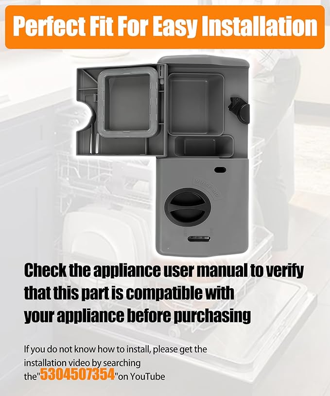 5304507354 Detergent and Rinse Aid Dispenser for Dishwashers Kit Fits for Frigidaire, Electrolux, Kenmore, Replacement 154452704, 154542104, 154542107, 154574405, 154574406, 154860103