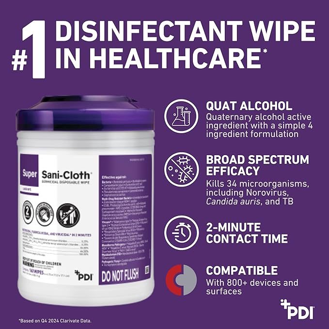 Professional Disposables Surface Disinfectant Super Sani-Cloth Wipes, 160Count (Pack of 3)