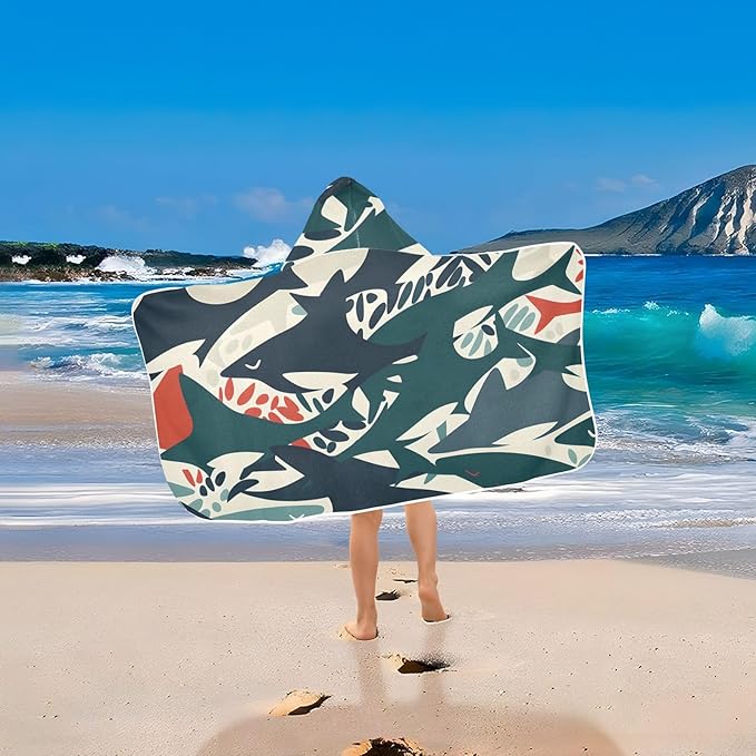 Hooded Towel for Kids Sink Or Swim Sharks Beach Wrap Bath Towels 50x23.5in