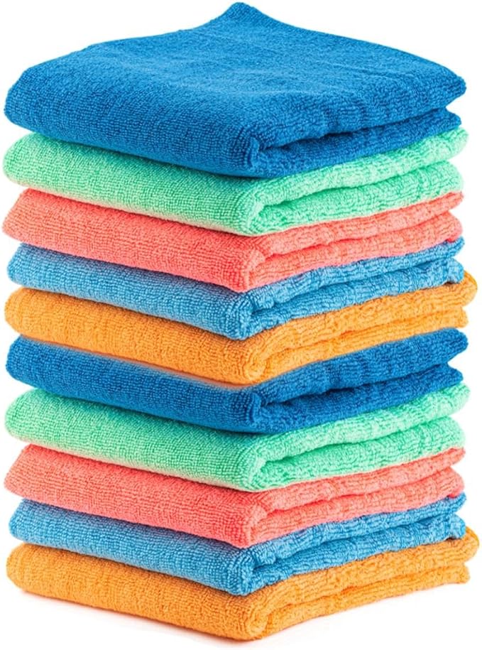 Superio Microfiber Squeegee Mopping Towel Extra Large Miracle Cloth Streak Free Floor Cloth 20x30 House, Kitchen, Bathroom, Car Multi Colored, 10 Pack
