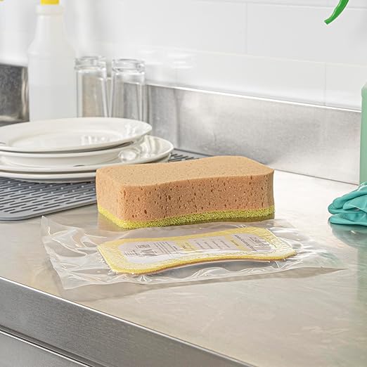 Restaurantware Sponge and Scouring Pad Combo 1 Count 7.7 x 4.9 x 2.1 Inches Plastic Multi-Surface Scrubber Flexible Cleaning Sponge for Commercial Kitchens