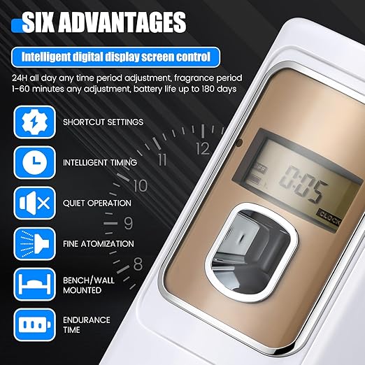 Rossesay 2 Pcs Automatic Air Freshener Spray Dispenser with Screen LCD Perfume Dispenser Wall Mount/Standing Capacity for Bathroom Hotel Office Commercial Place(White)