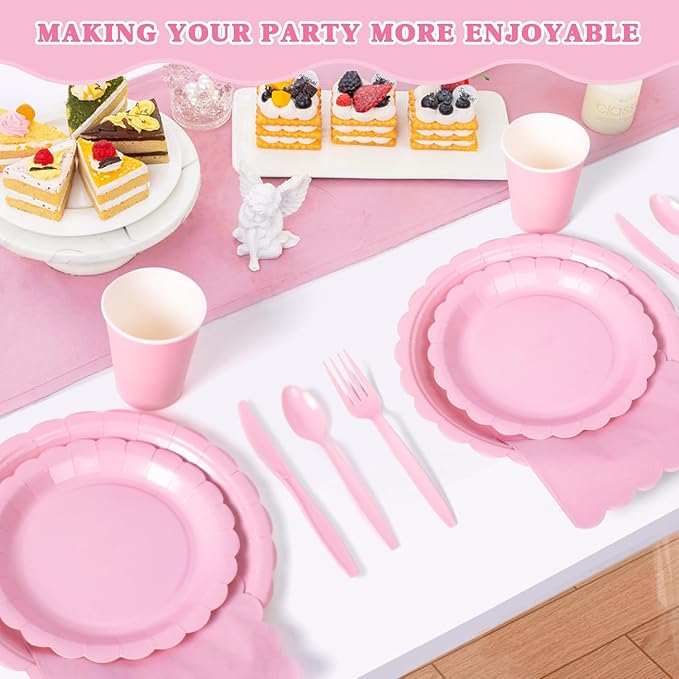 Vyntra 175 Pcs Pink Valentines Disposable Paper Plates and Napkins Set for 25, 9" Dinner Plates & 7" Dessert Plates, Tableware for Easter Party