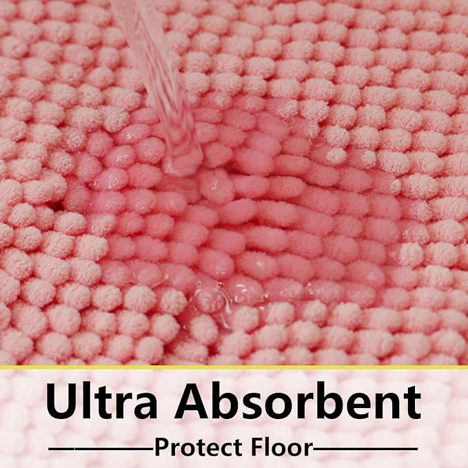 BOANKODU Bath Rug Sets 2 Piece, Soft Chenille, Non-Slip, 32x20 Inch + 20x20 Inch U Shape Multi-Purpose Machine Washable (Pink)