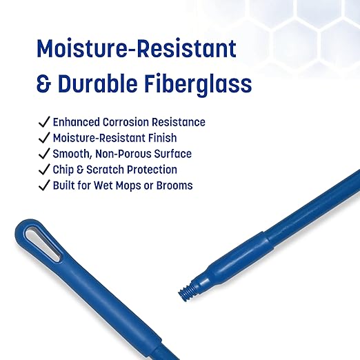 SPARTA 48" Fiberglass Replacement Handle with 3/4" Acme Thread Tip, Polyester Veil Reinforced, Hanging Cap, Commercial Cleaning, Blue