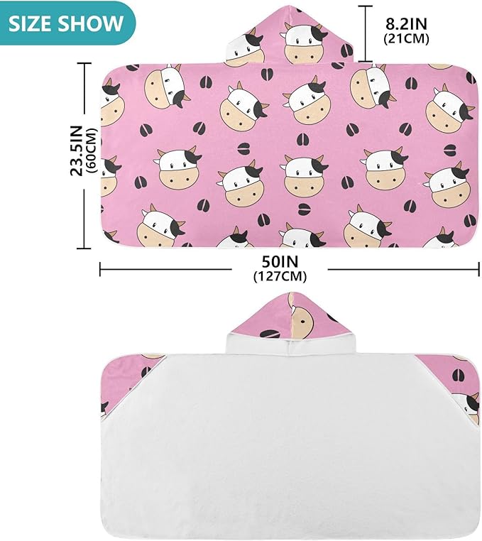 susiyo Kids Hooded Bath Towel Cow Pink Beach Towel for Kids 23.5 x 50 Inch Microfiber Soft Absorbent Quick Dry Bath Swim Pool Towel Wrap Poncho Bathrobe with Hood for Kids Toddler