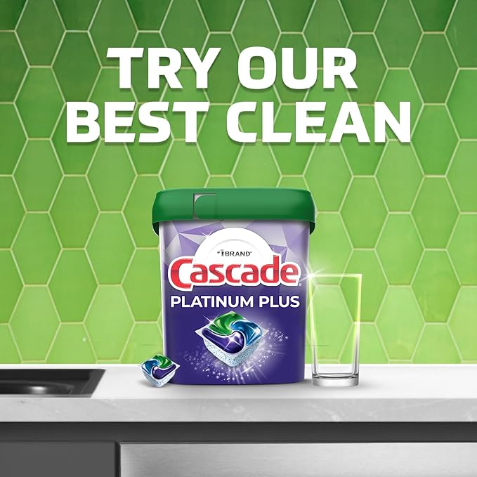 Cascade Platinum ActionPacs + Dishwasher Cleaner, Dishwasher Detergent Pods, Fresh, 48 Count