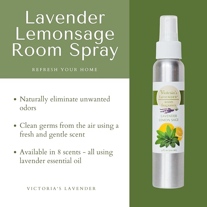 Victoria's Lavender Room Fragrance Spray - Natural Air Freshener & Odor Eliminator, Luxury Essential Oil Scent for Home & Bathroom, Aromatherapy, Ideal Holiday Gift, Lavender Lemon Sage - 1 Pack, 4 oz