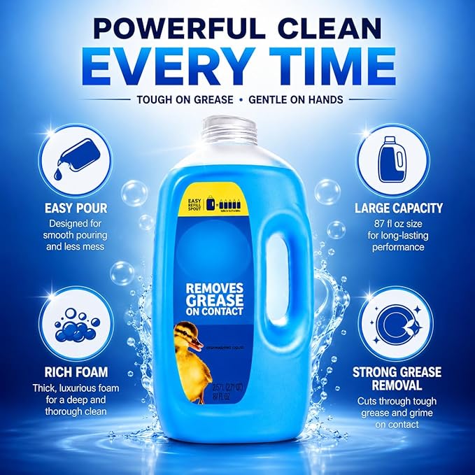 Dishwashing Liquid Refill Jug, Scent Dish Soap, Large 87 fl oz Kitchen Cleaning Liquid with Easy Pour Bottle Design