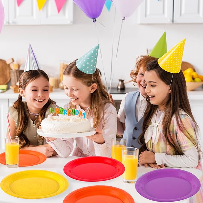 JarThenaAMCS Color Spiral Paper Plates Rainbow Party Plates Disposable Dessert Plate for All Seasons Birthday Holiday Baby Shower Picnic Supplies, 36 Pcs