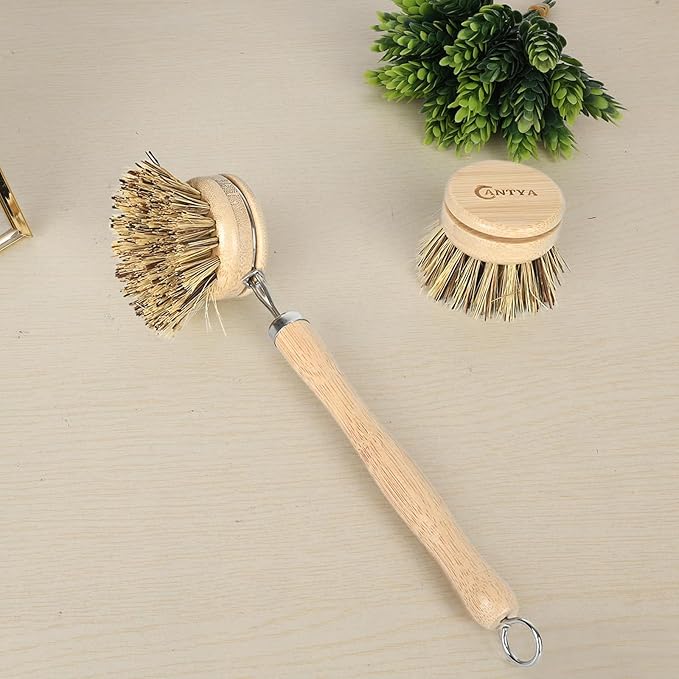 Kitchen Scrub Brush - Hard Bristle, Cast Iron Scrubber Sustainable & Biodegradable, Kitchen Brushes for Dishes, Pans and Pots