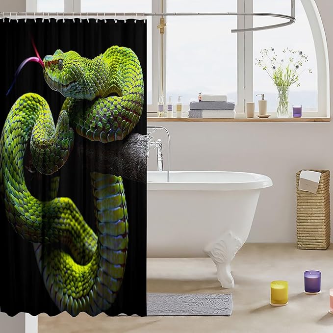 Castle Fairy Snake Waterproof Shower Curtain,Wild Python Pattern Fabric Shower Curtains,Animal Theme Bath Curtain,Reptile Window Treatment for Adult Women Man Home Bathtubs Decorative 72" W x 84" L