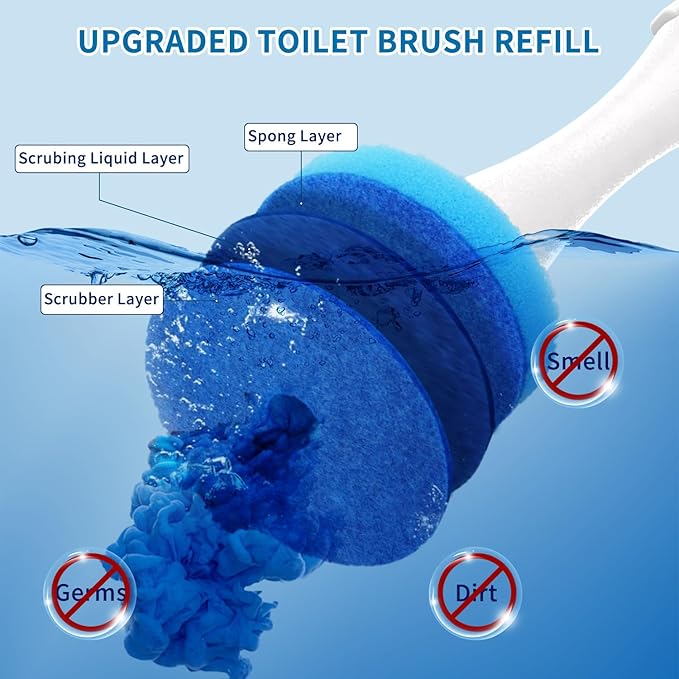 40 Count Toilet Wand Refills, 3 Layer Sponge Brush with Cleaner, Disposable Toilet Bowl Cleaner Wand for Bathroom Cleaning