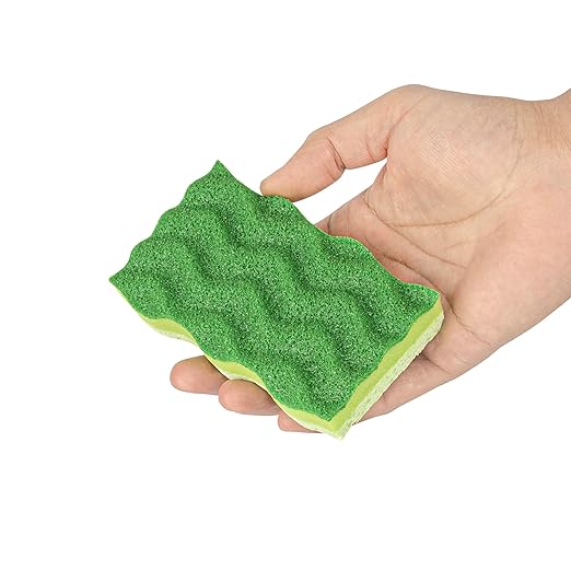Restaurantware Cleaning Sponge 3 Count 4.5 x 2.5 Inches Cellulose Non-Abrasive Deep-Groove Durable Rectangular Green