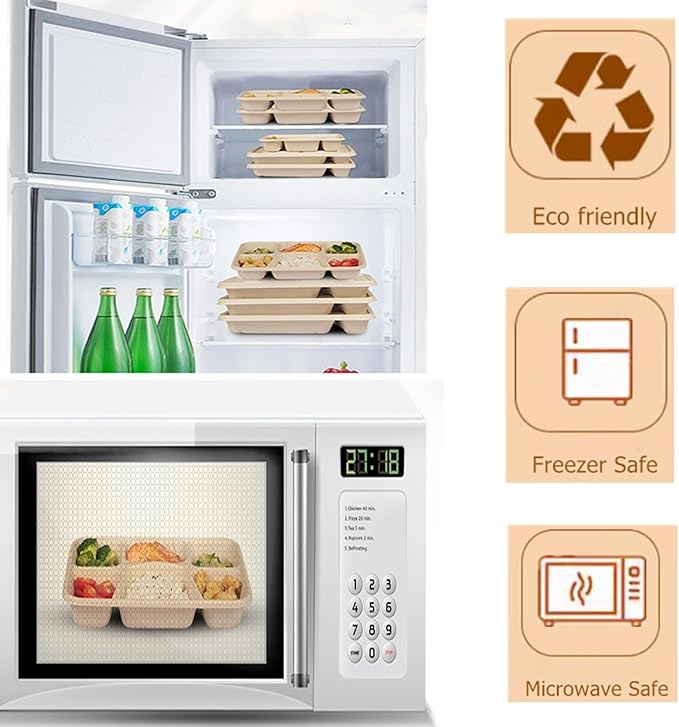 50 Pack 6 Compartment Disposable Plate, Heavy Duty Divided Paper Plates for Dinner, Microwavable Freezer Safe School Food Lunch Platter Tray for Party Dinner Buffet