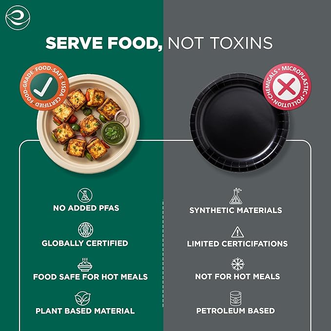 ECO SOUL Compostable Paper Plates 9 Inch, 500 Pack – Heavy Duty Disposable Dinner Paper Plates, Natural Bagasse, Leak-Resistant, Microwave Safe, Eco-Friendly Round Plates for Parties & Catering