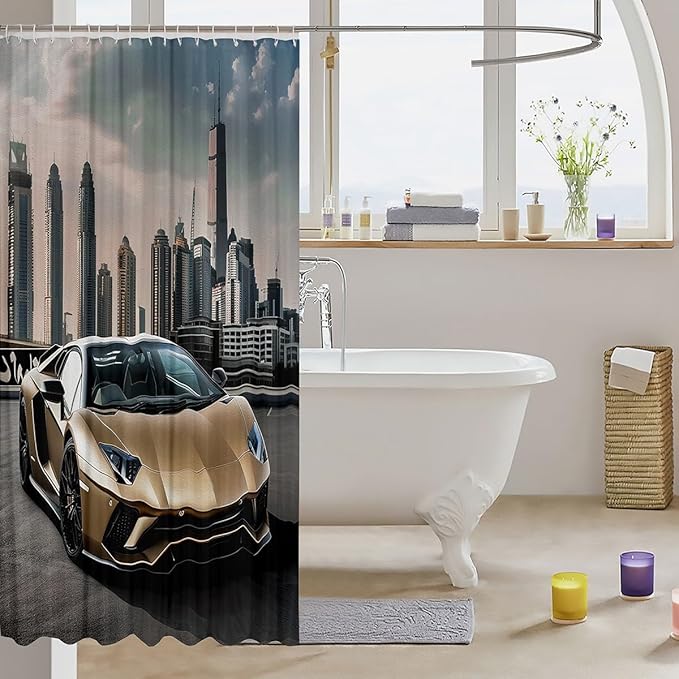 Feelyou Race Car Fabric Bathroom Shower Curtain Sports Car Waterproof Shower Curtains for Kids Boys Girls Cool Speed Racing Car Design Shower Curtain with 12Hooks Automobile Style,72x72 Inches