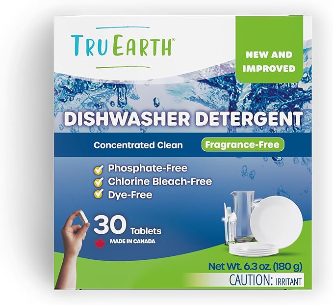 Tru Earth Dishwasher Detergent Tablets - Concentrated Dishwasher Tabs Cut Grease for Sparkling Dishes - Eco Friendly Alternative to Liquid Pods - 30 Tablets, Fragrance-Free