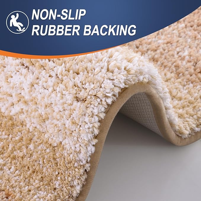 OLANLY Bathroom Rugs Sets 3 Piece, Soft Absorbent Microfiber Bath Mats and U-Shaped Contour Toilet Rug, Plush Shaggy Bath Mat Set for Bathroom (47"x20"+24"x16"+24"x20", Beige)