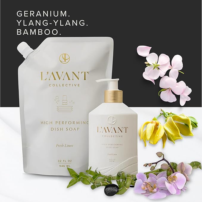 L'AVANT Collective Natural Luxury Dish Soap Refill | Plant-Based, Non-Toxic & Grease-Cutting, Refill for Glass Bottle, 32 Fl Oz | Fresh Linen