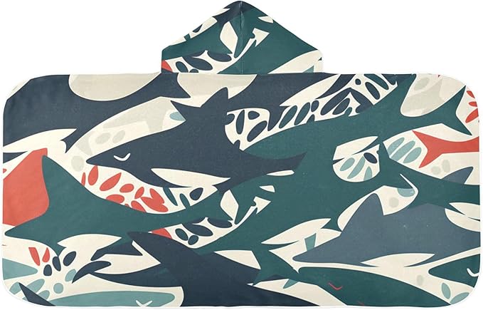 Hooded Towel for Kids Sink Or Swim Sharks Beach Wrap Bath Towels 50x23.5in