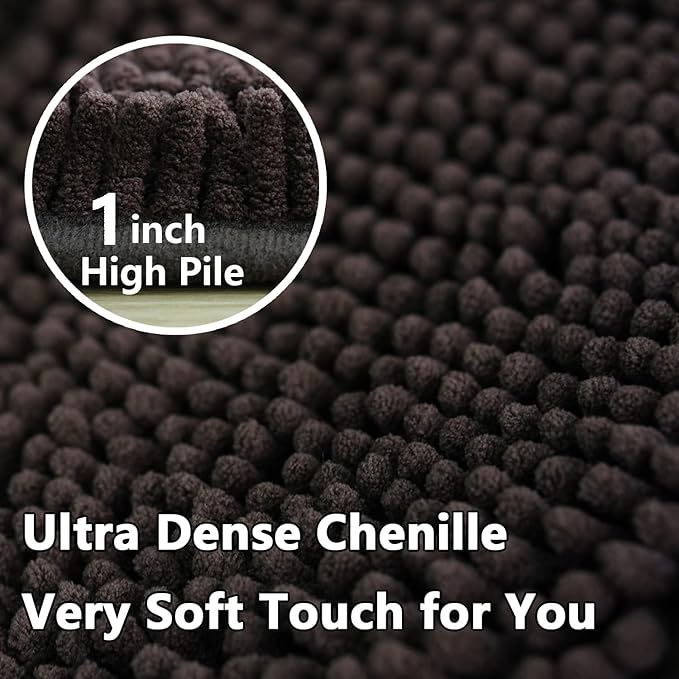 Bathroom Rugs Sets 2 Piece, Extra Soft Chenille Bath Mat Ultra Absorbent Bathroom Rug, Bathroom Mat with Sturdy PVC Non-Slip Bottom, Machine Washable Bath Rugs (20x32 Inch + 16x24 Inch, Coffee)
