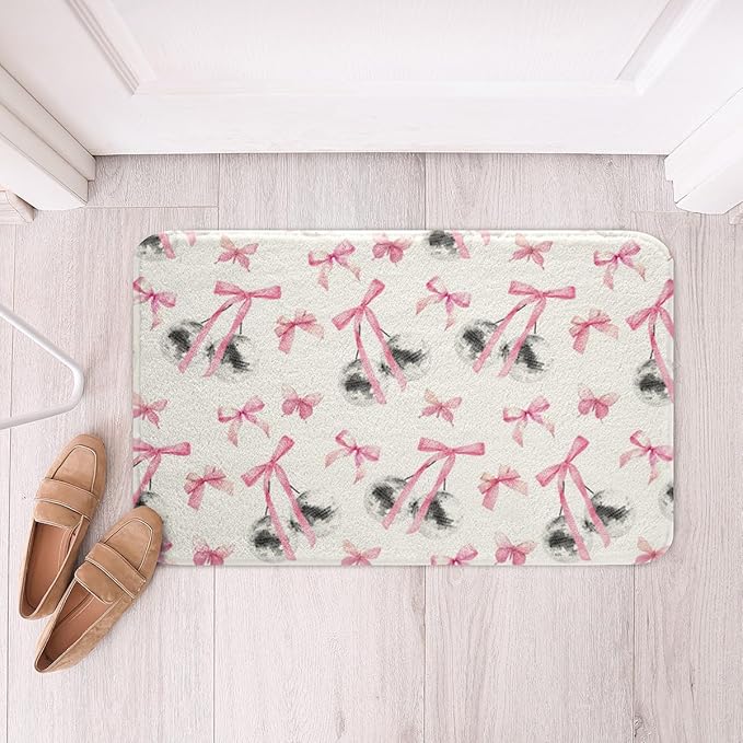 Pink Bow Tie Kids Bath Mats,Disco Crystal Ball Western Cowgirl Rustic Mats Rugs for Girls,Bowknot Butterfly Knot Patchwork Bath Carpets,Noble Bath Rugs,Absorbent Floor Mats,20Wx32L Inches