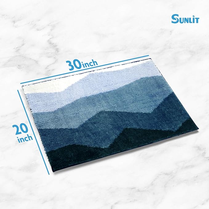 Sunlit 20"x30" Blue Bathroom Rug Non-Slip Absorbent Soft Bath Mat Set, Floor Mat Dry Fast Machine Washable.