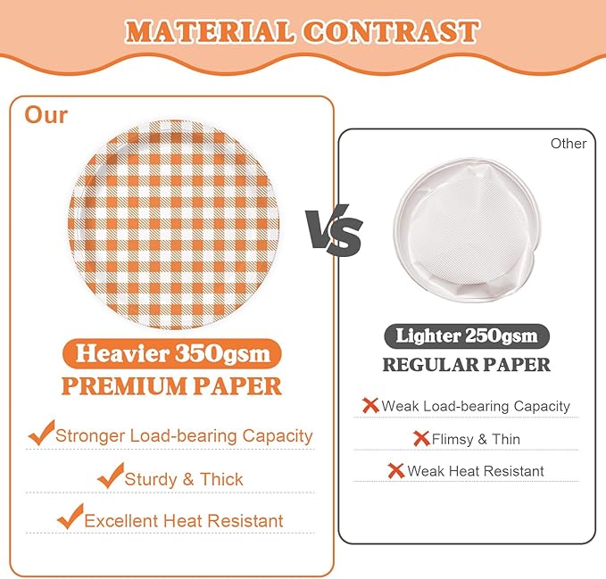 Vyntra 350 Pcs Orange & White Checkered Gingham Paper Plates and Napkins Set for 50, 9" Dinner Plates & 7" Dessert Plate, Halloween Fall Birthday Party
