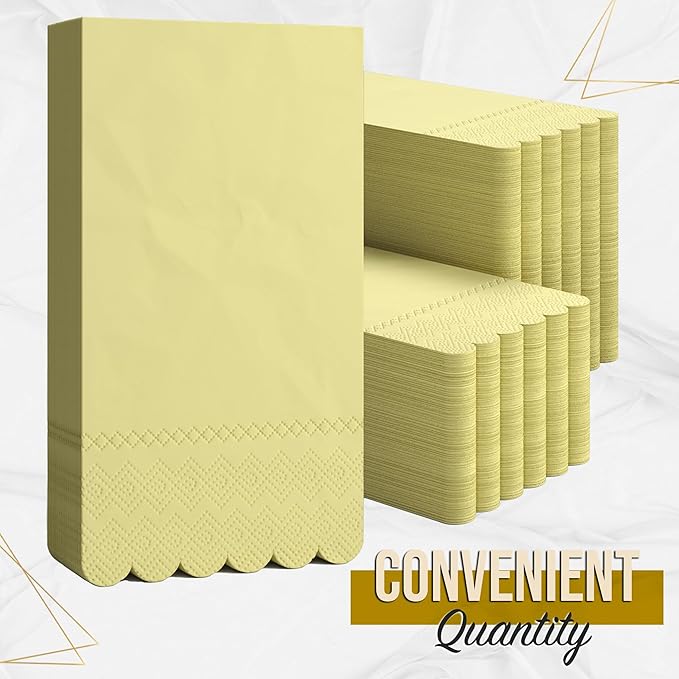 Party Solids Yellow Scalloped Napkins Disposable 100 Pcs 3-Ply Yellow Scalloped Dinner Napkins Disposable Decorative for Dinners & Parties, Paper Guest Towels for Bathroom & Party Supplies