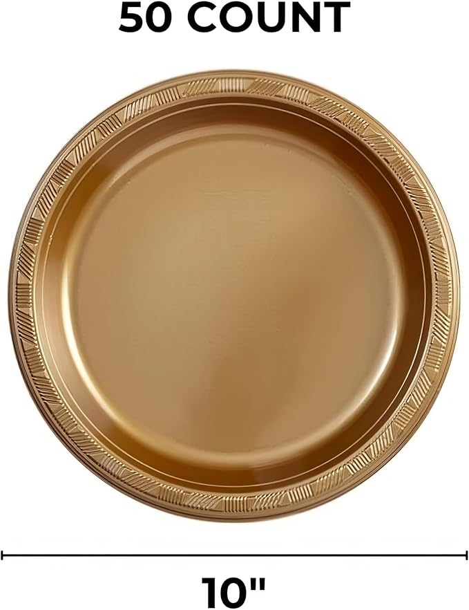 Hanna K. Signature Collection 50 Count Plastic Plate, 10-Inch, Gold