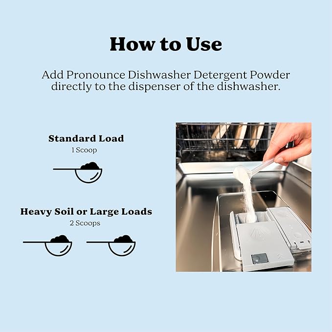 Pronounce Dishwasher Detergent - Cleaner Ingredients, Fragrance Free - Ultra Concentrated Dish Soap, Cuts Grease and Grime, Dishwasher Pods Alternative (Residue-Free). (.86 lb, Unscented)